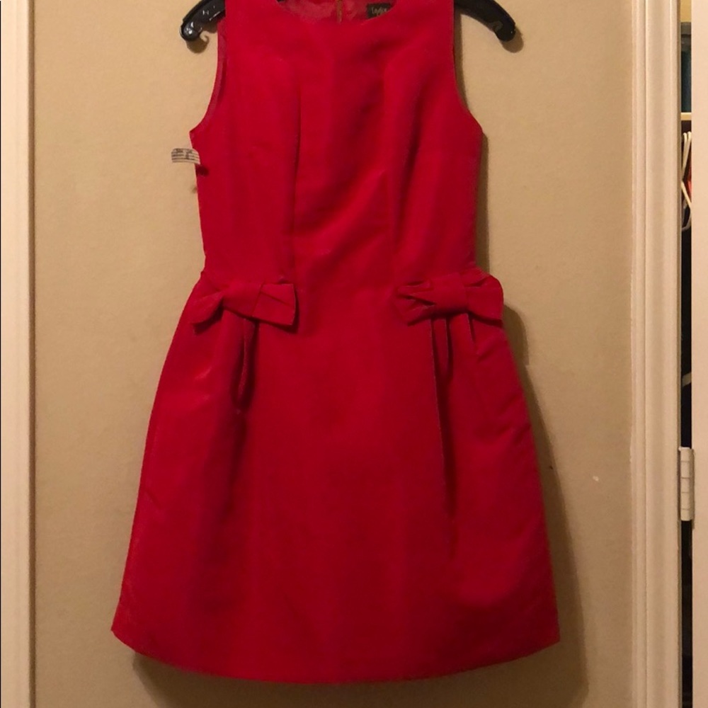 red flair out dress